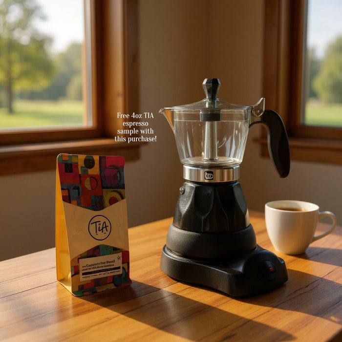 Limited time Bundle Bene Casa Portable Electric Espresso Maker/Cafetera, 1-3 Cups/Shots + 4oz TiA Moka Ground Coffee
