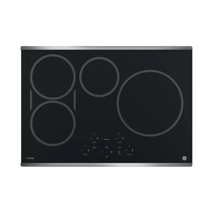 GE Profile PHP9030SJSS 30 Inch Induction Cooktop with 4 Cooking Zones, SyncBurners, Digital Red LED Touch Controls, Kitchen Timer, Control Lock, All-Off Feature, Hot Surface Indicator Light, ADA Compliant and GE Fits! Guarantee: Stainless Steel