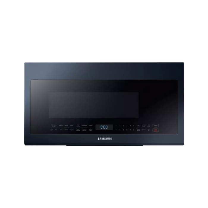 Samsung ME21A706BQN 30 Inch Over-the-Range Microwave with 2.1 cu. ft. Capacity, 4-Speed Fan, 400 CFM Ventilation, Sensor Cook, Ceramic Enamel Interior, and Glass-Touch Controls