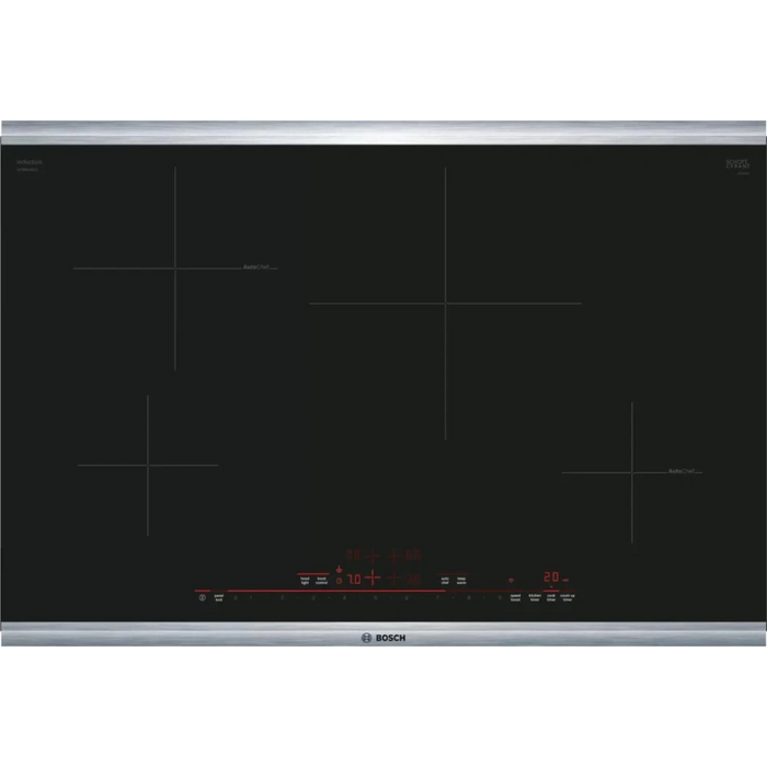 Bosch 800 Series NIT8060SUC 30 Inch Induction Smart Cooktop with 4 Elements, Ceramic Surface, 11" Cooking Zone, AutoChef®, 17 Power Levels, and SpeedBoost®: Stainless Steel Frame