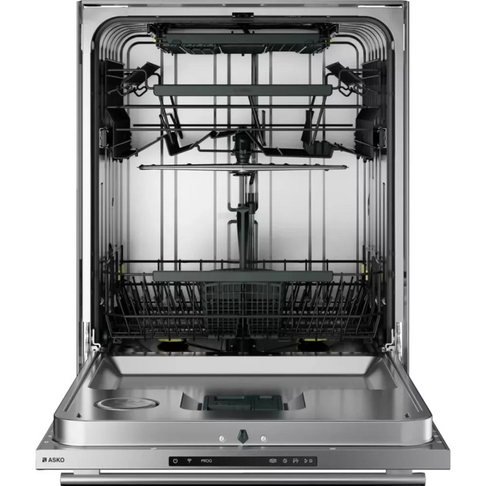 Asko 40 Series DBI564THS 24 Inch Fully-Integrated Built-In Dishwasher with 16 Place Settings, 9 Wash Cycles, 42 dBA Noise Level, 3 Racks, 3 Spray Arms, 9 Spray Zones, XL Tub, Super Cleaning System+™, Aqua Safe™, Kid Safe™: Tubular Handle, SS