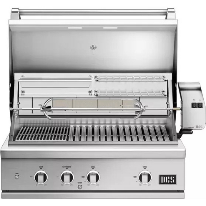 DCS Series 9 BE136RCIL 36 Inch Built-In Gas Grill with 1164 sq. in. Total Cooking Area, 2 U-Burners, Infrared Sear Burner, Infrared Rotisserie Burner, and Temperature Gauge: Liquid Propane