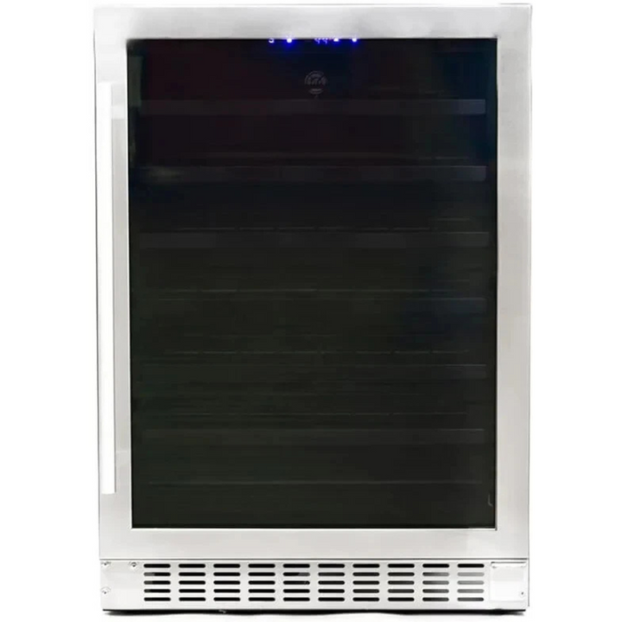 Azure A224WCS 24 Inch Under Counter Wine Center with 54 Bottle Capacity, 6 Full Extension Racks, Argon Filled Glass Door, Blue LED Lighting, Digital Controls, 40-65°F Temperature Range, Dual Sensor Temperature Control, Door Alarm, and 39 DB Decibel Rating