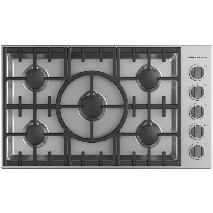 Fisher & Paykel Series 9 Professional Series CDV3365HN 36 Inch Gas Cooktop with 5 Sealed Dual Flow Burners™, Self-Locating Continuous Grates, Precise Control, LED Halo Control Dials, Easy-Clean Design and ADA Compliant: Natural Gas