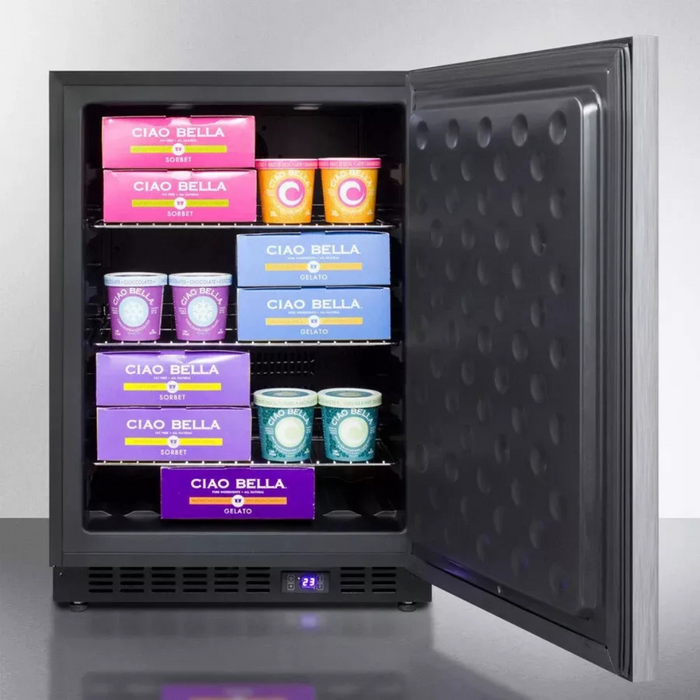 Summit SPFF51OSSSHH 24 Inch Outdoor Undercounter Freezer with 3 Adjustable Chrome Shelves, Automatic Defrost, Exterior Digital Thermostat, LED Lighting, Sabbath Mode and Reversible Door Hinge: Horizontal Handle