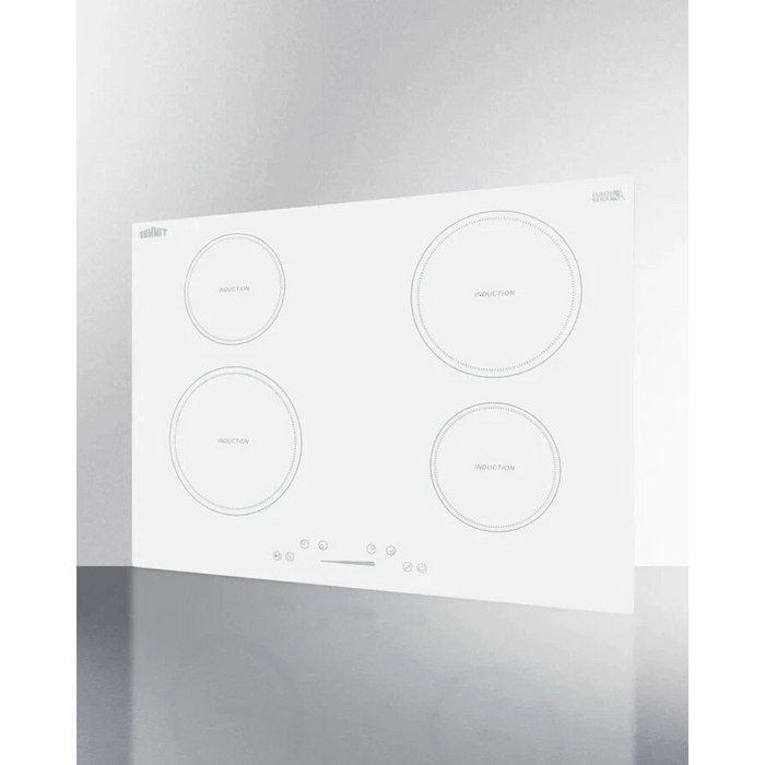 Summit SINC4B302W 30 Inch Induction Cooktop with 4 Elements, EuroKera Glass Surface, Timer, Auto Shut Off, Overflow Protection, Child Lock, Residual Heat Indicator Light, and ADA Compliant