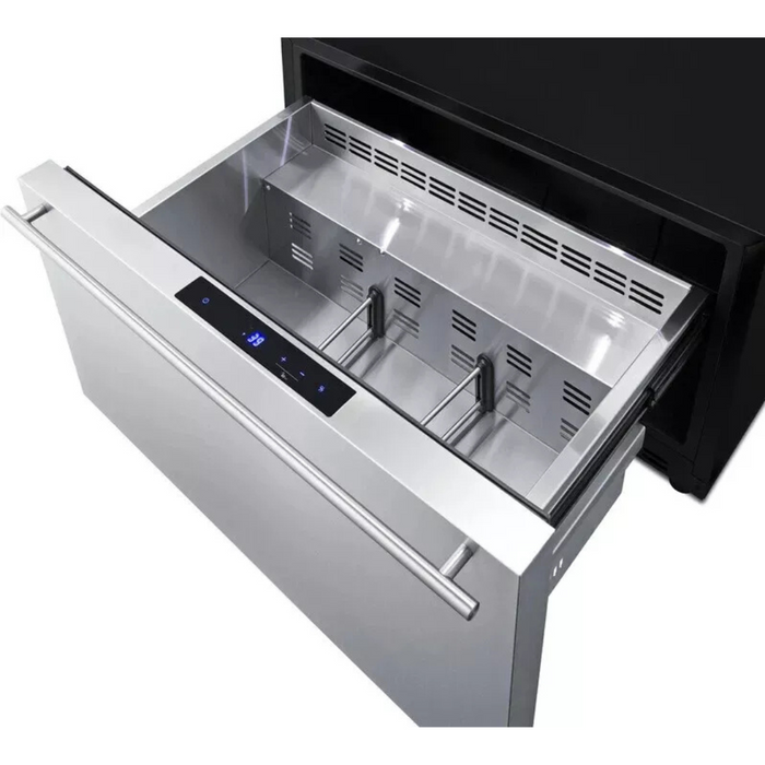 Summit SDR30 30 Inch Built-in Single Drawer Refrigerator with 2.5 cu. ft. Capacity, Stainless Steel Drawers, Digital Thermostat, LED Lighting, Child Lock, Sabbath Mode, Commercially Approved, and Panel-Ready: Stainless Steel