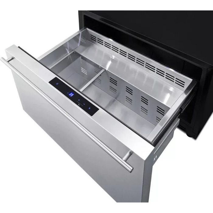 Summit SDR30 30 Inch Built-in Single Drawer Refrigerator with 2.5 cu. ft. Capacity, Stainless Steel Drawers, Digital Thermostat, LED Lighting, Child Lock, Sabbath Mode, Commercially Approved, and Panel-Ready: Stainless Steel