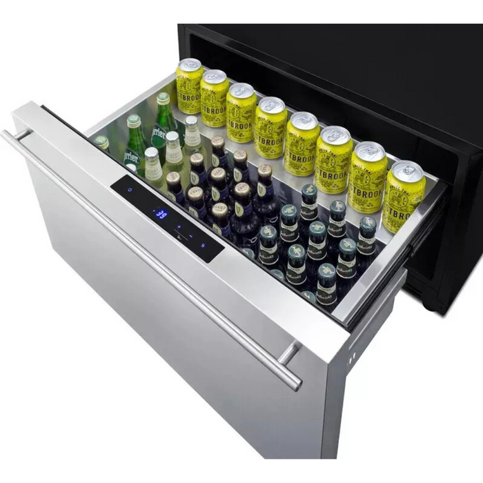 Summit SDR30 30 Inch Built-in Single Drawer Refrigerator with 2.5 cu. ft. Capacity, Stainless Steel Drawers, Digital Thermostat, LED Lighting, Child Lock, Sabbath Mode, Commercially Approved, and Panel-Ready: Stainless Steel