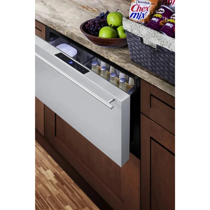 Summit SDR30 30 Inch Built-in Single Drawer Refrigerator with 2.5 cu. ft. Capacity, Stainless Steel Drawers, Digital Thermostat, LED Lighting, Child Lock, Sabbath Mode, Commercially Approved, and Panel-Ready: Stainless Steel