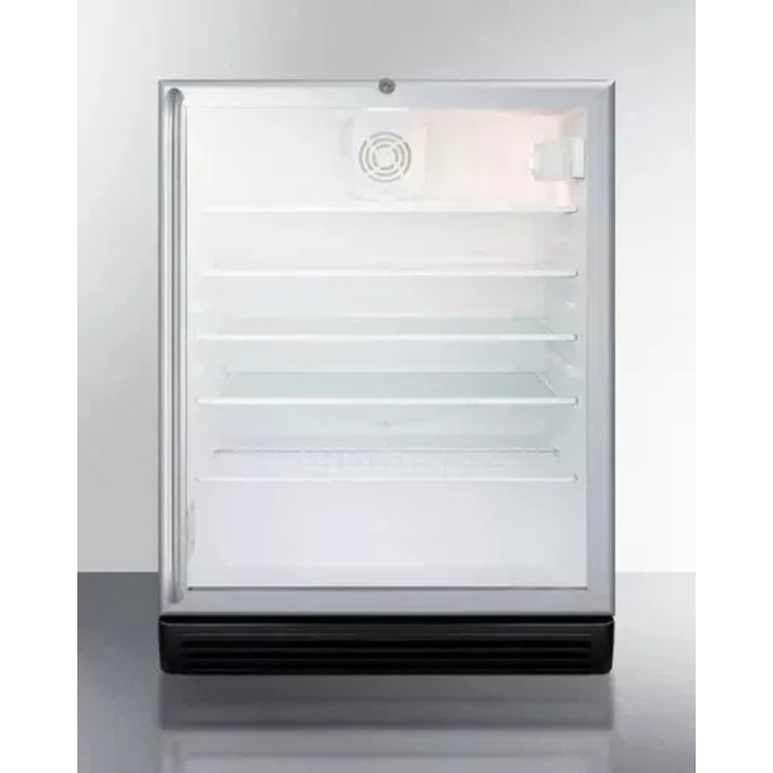 Summit SCR600BGLSHADA 24 Inch Commercial Beverage Center with 5.5 Cu. Ft. Capacity, Double Pane Tempered Glass Door, Towel Bar Handle, Adjustable Glass Shelves, Reversible Door, Lock, Automatic Defrost, 100% CFC Free, and ADA Compliant