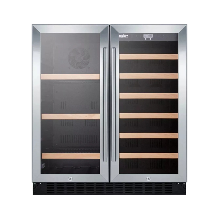Summit SWBV3071 30 Inch Built-in Undercounter Beverage and Wine Cooler with 2 Temperature Zones, Adjustable Shelves, Digital Controls, LED Lighting, Door Locks, Automatic Defrost and Sabbath Mode