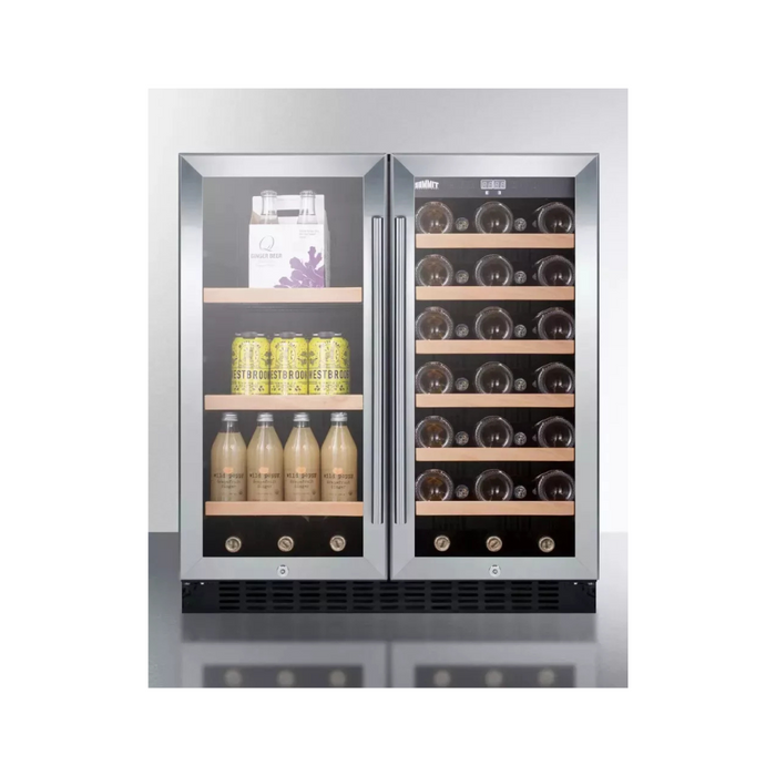 Summit SWBV3071 30 Inch Built-in Undercounter Beverage and Wine Cooler with 2 Temperature Zones, Adjustable Shelves, Digital Controls, LED Lighting, Door Locks, Automatic Defrost and Sabbath Mode
