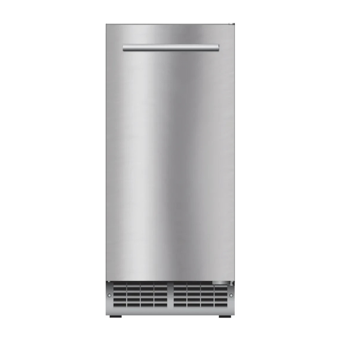 XO XOUIM1565SP 15 Inch Built-In Indoor/Outdoor Gourmet Ice Maker with Crystal Clear Cubes, 65lbs Daily Production, 25lbs Storage, Zero Clearance Hinge, Front Venting and Fingerprint Resistant Stainless Steel Finish: Drain Pump Installed