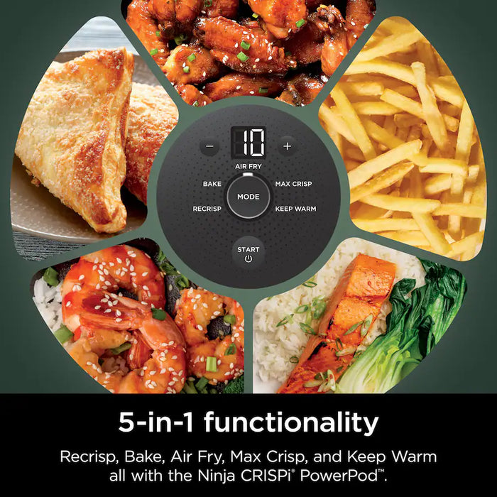 Ninja Crispi 5-in-1 Portable Glass Air Fryer, 4-QT, 2.5-QT & 6-Cup Glass Containers with Crisper Plates & Storage Lids, Microwave, Freezer & Dishwasher Safe, British Racing Green, FN103BF