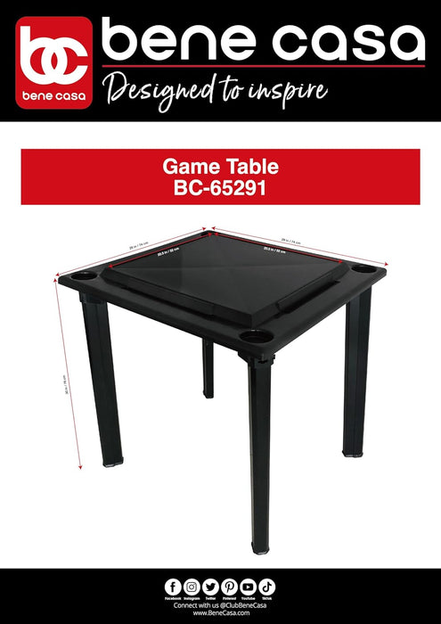 Bene Casa - Black Indoor & Outdoor Domino and Game Table Includes Domino and Scrabble Tile Racks and Cup Holders - Table Legs are Removable for Easy Storage - Mesa de Juego