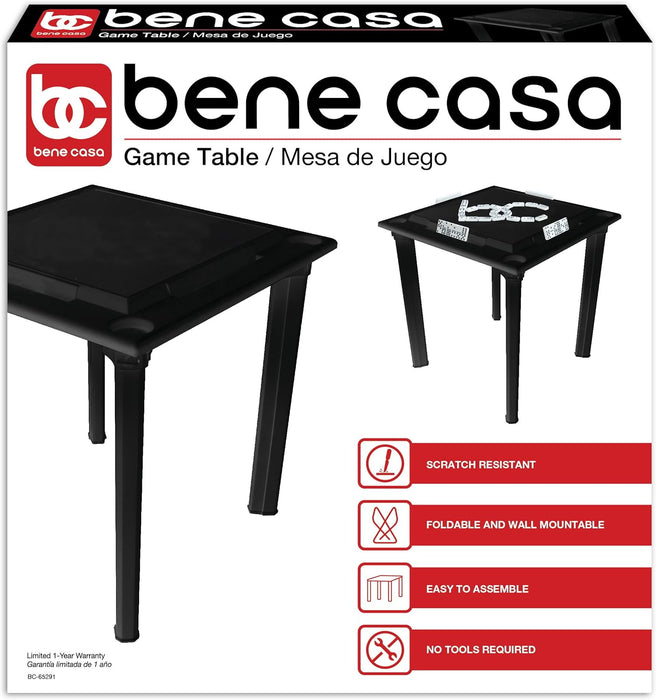 Bene Casa - Black Indoor & Outdoor Domino and Game Table Includes Domino and Scrabble Tile Racks and Cup Holders - Table Legs are Removable for Easy Storage - Mesa de Juego