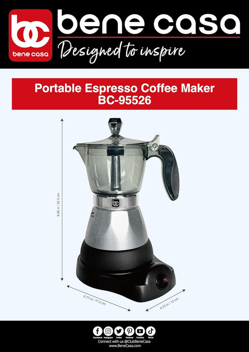 Bene Casa Portable Electric Espresso Maker/Cafetera, 1-3 Cups/Shots