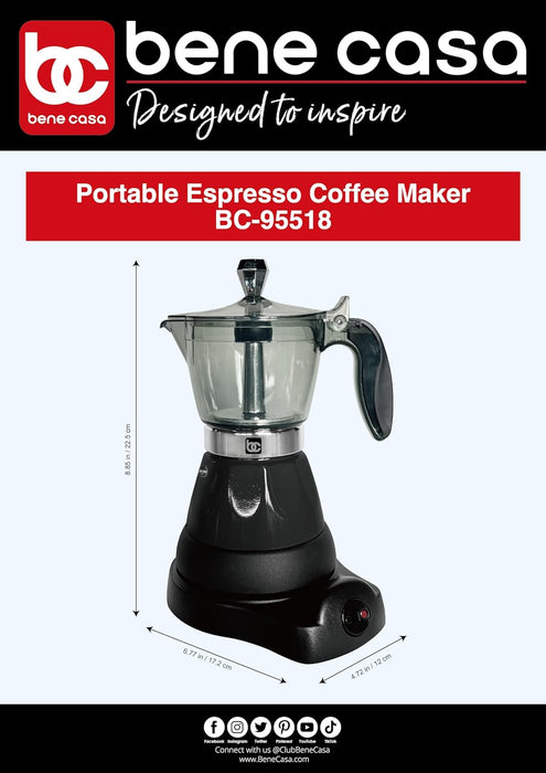 Bene Casa Portable Electric Espresso Maker/Cafetera, 1-3 Cups/Shots