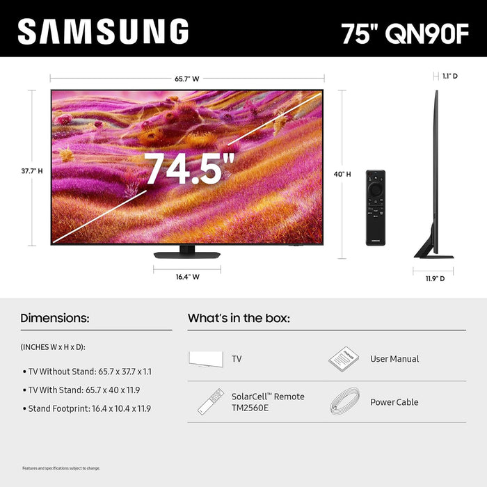 Samsung QN75QN90F 75" Class QN90F Series Neo QLED 4K Vision AI Mini LED Smart TV - QN75QN90FAFXZA