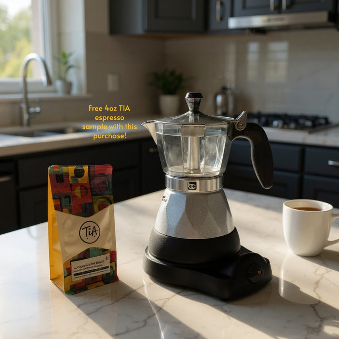 Limited time Bundle Bene Casa Portable Electric Espresso Maker/Cafetera, 1-3 Cups/Shots + 4oz TiA Moka Ground Coffee