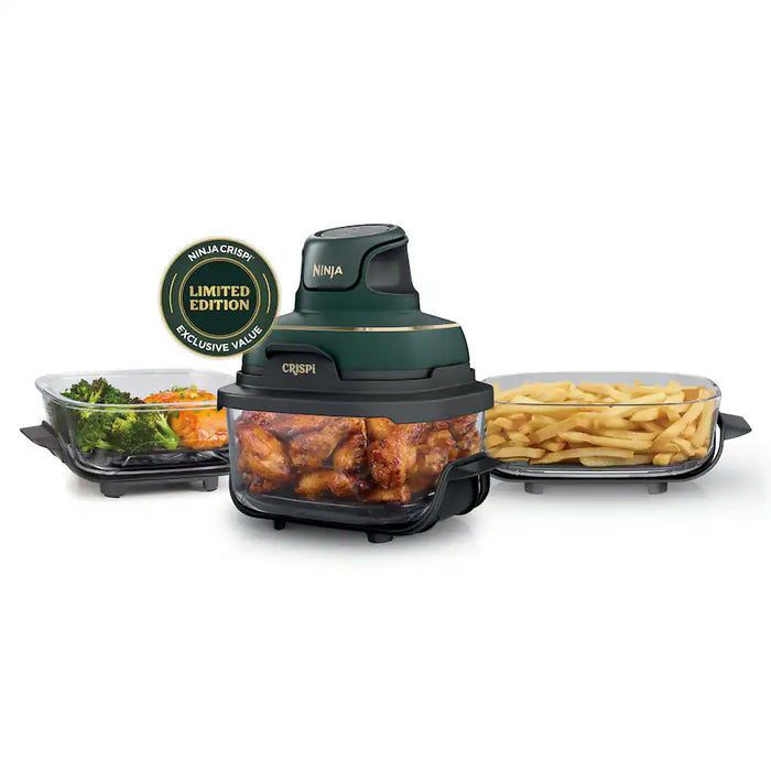 Ninja Crispi 5-in-1 Portable Glass Air Fryer, 4-QT, 2.5-QT & 6-Cup Glass Containers with Crisper Plates & Storage Lids, Microwave, Freezer & Dishwasher Safe, British Racing Green, FN103BF