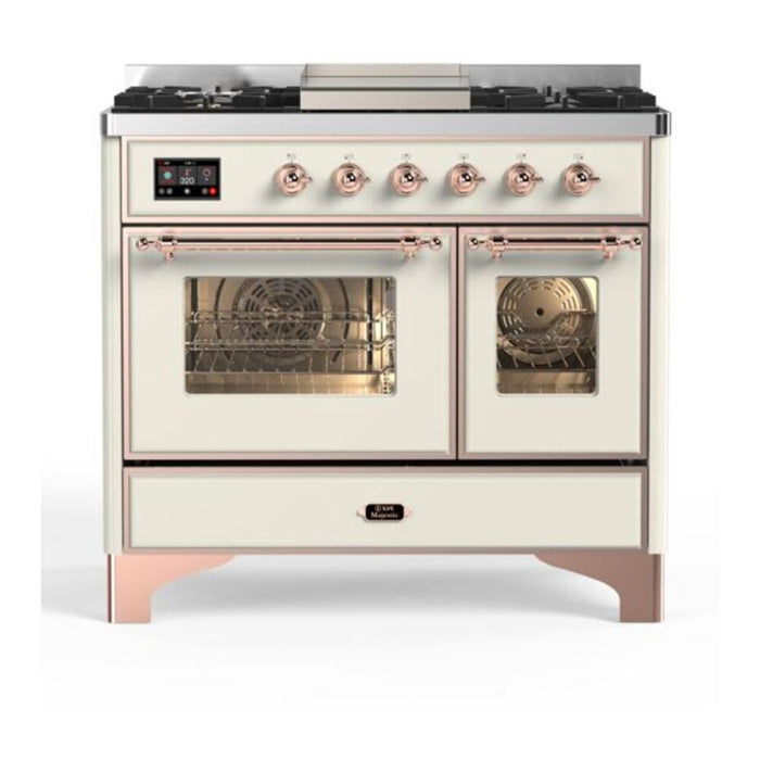 ILVE UMD10FDNS3AWP Majestic II 40 inch Dual Fuel Range with 6 Burners, Griddle (Natural Gas, Triple Glass Door, Antique White, Copper)