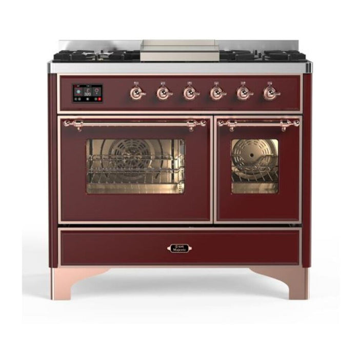ILVE UMD10FDNS3BUP Majestic II 40 inch Dual Fuel Range with 6 Burners, Griddle (Natural Gas, Triple Glass Door, Burgundy, Copper)