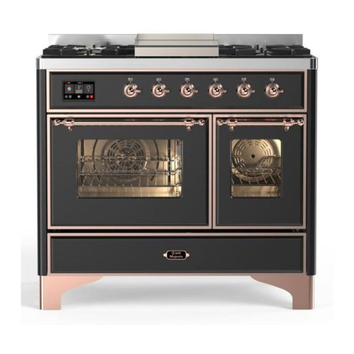 ILVE UMD10FDNS3MGP Majestic II 40 inch Dual Fuel Range with 6 Burners, Griddle (Natural Gas, Triple Glass Door, Graphite Matte, Copper)