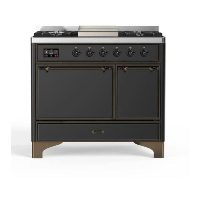 ILVE UMD10FDQNS3MGB Majestic II 40 inch Dual Fuel Range with 6 Burners, Griddle (Natural Gas, Solid Door, Graphite Matte, Burnished)