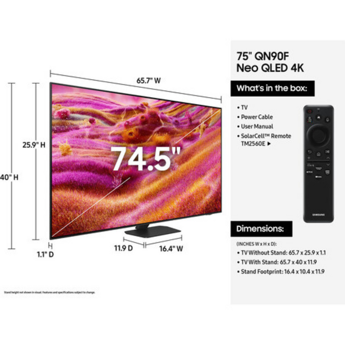 Samsung QN75QN90F 75" Class QN90F Series Neo QLED 4K Vision AI Mini LED Smart TV - QN75QN90FAFXZA