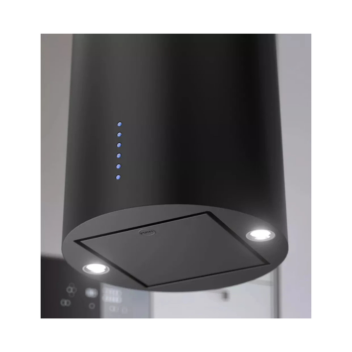 XO XOCYLI16BC 16 Inch Cylinder Island Mount Range Hood with 4 Speed 395/600 CFM Motor, Code Compliance Controls, LED Lights, Dishwasher Safe Aluminum Filters, Perimeter Aspiration, and Optional Recirculating Kit: Black