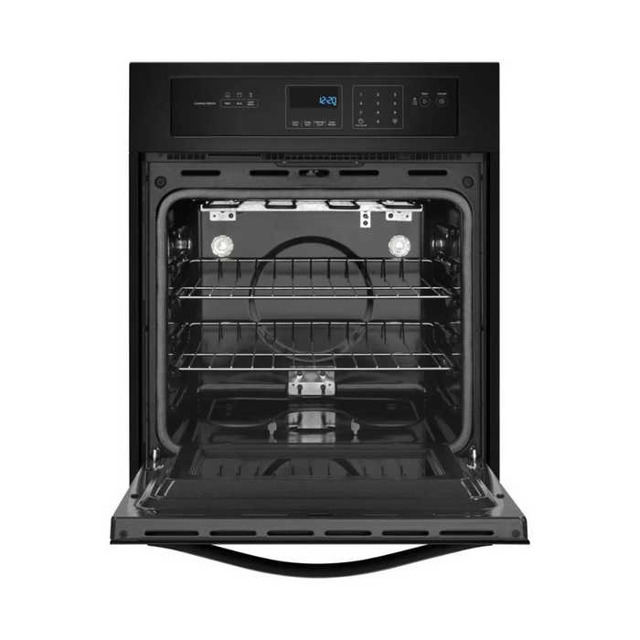 Whirlpool WOS51ES4EB 24 Inch Single Electric Wall Oven with 3.1 cu. ft. Capacity, 3600 Watt Broil Element, High Heat Self-Cleaning Mode, Delay Cook Setting, ADA Compliant and Star-K Certified: Black