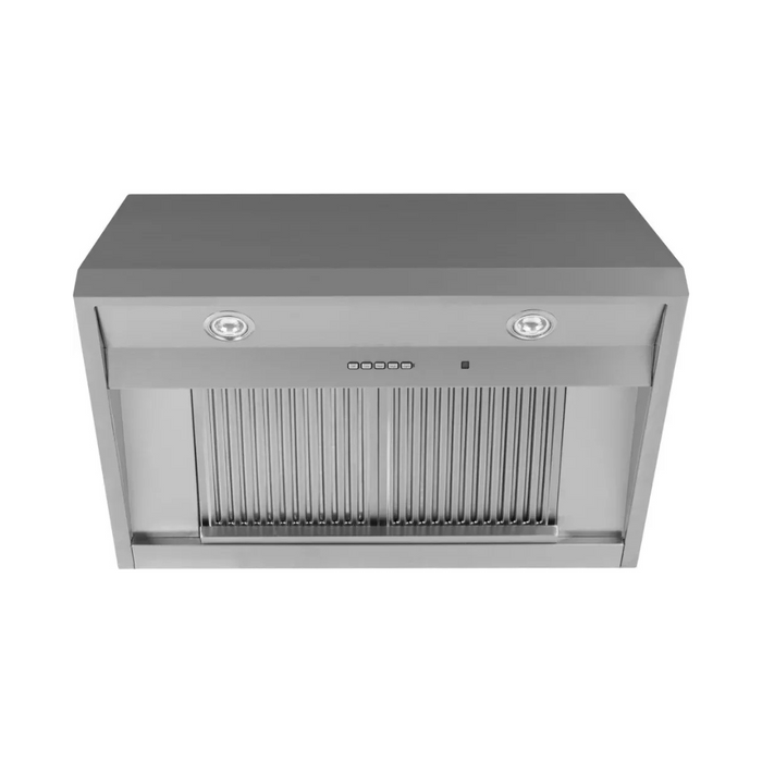 GE UVW93642PSS 36 Inch Commercial Wall Mount Range Hood with 590 CFM Blower, Heat Sensor, Hidden Controls, QuietBoost™, Four-Speed Fan Control, LED Hood Light, Wi-Fi, and ADA Compliant