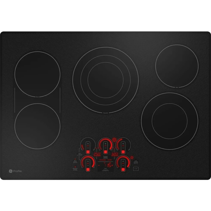 GE Profile PEP9030DTBB 30 Inch Electric Smart Cooktop with 5 Elements, Smooth Glass Surface, SyncBurners, Tri/Dual Ring Elements, Wi-Fi, Guided Cooking, Touch Controls, Power Boil, Precision Temperature Control, and ADA Compliant