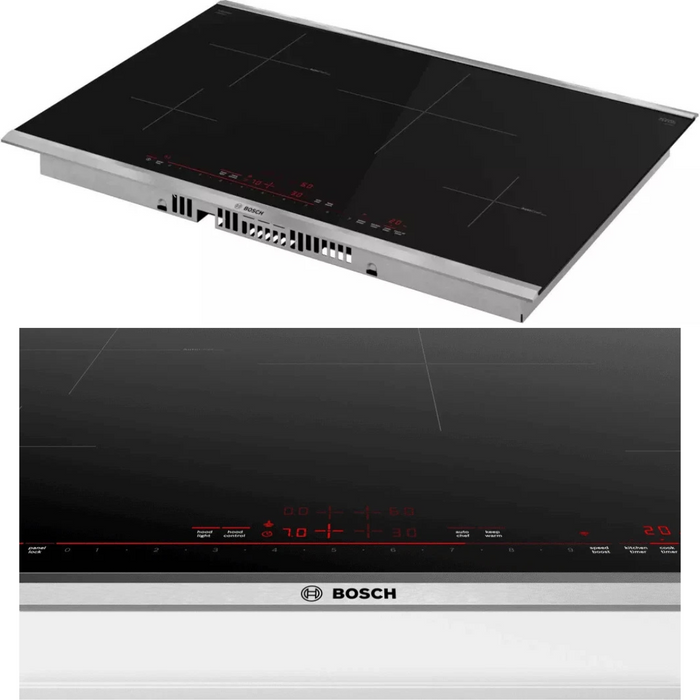 Bosch 800 Series NIT8060SUC 30 Inch Induction Smart Cooktop with 4 Elements, Ceramic Surface, 11" Cooking Zone, AutoChef®, 17 Power Levels, and SpeedBoost®: Stainless Steel Frame