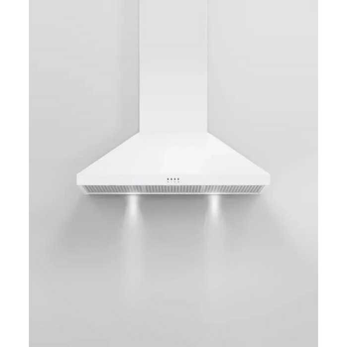 Fisher & Paykel Series 7 Classic Series HC36PCW1 36 Inch Wall Mounted Pyramid Range Hood with 3 Fan Speeds, 600 CFM Blower, Touch Button Controls, LED Lighting, Dishwasher-Safe Mesh Filters, and Height-Adjustable Flue: White