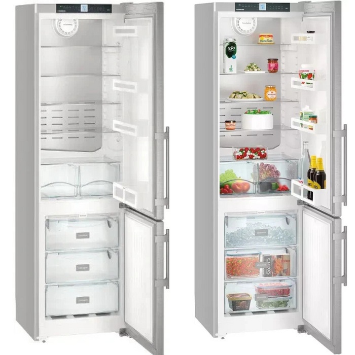 Liebherr CS1360B 24 Inch Counter Depth Bottom-Freezer Refrigerator with Factory-Installed Ice Maker, Stainless Back Wall, DuoCooling, Electronic Display, GlassLine Shelves, SmartSteel, SuperQuiet, SuperCool, SuperFrost, LED Lighting, 12.7 cu. ft. Capacity