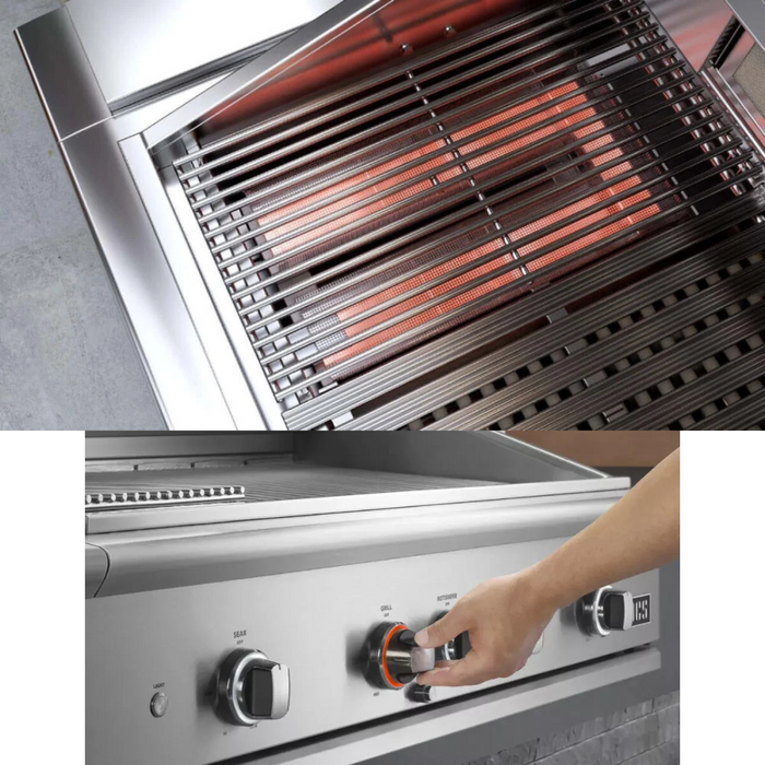 DCS Series 9 BE136RCIL 36 Inch Built-In Gas Grill with 1164 sq. in. Total Cooking Area, 2 U-Burners, Infrared Sear Burner, Infrared Rotisserie Burner, and Temperature Gauge: Liquid Propane