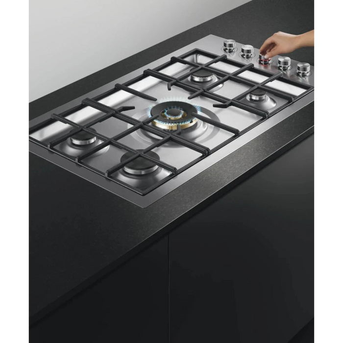 Fisher & Paykel Series 9 Contemporary Series CG365DLPRX2N 36 Inch Gas Cooktop with 5 Sealed Burners, Continuous Grates, Dual Wok Burner, Innovalve Technology, Auto-Reignition, Electronic Ignition and Wok Stand; Liquid Propane