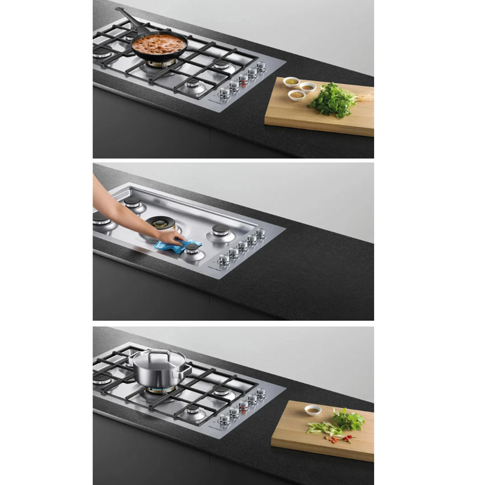 Fisher & Paykel Series 9 Contemporary Series CG365DLPRX2N 36 Inch Gas Cooktop with 5 Sealed Burners, Continuous Grates, Dual Wok Burner, Innovalve Technology, Auto-Reignition, Electronic Ignition and Wok Stand; Liquid Propane