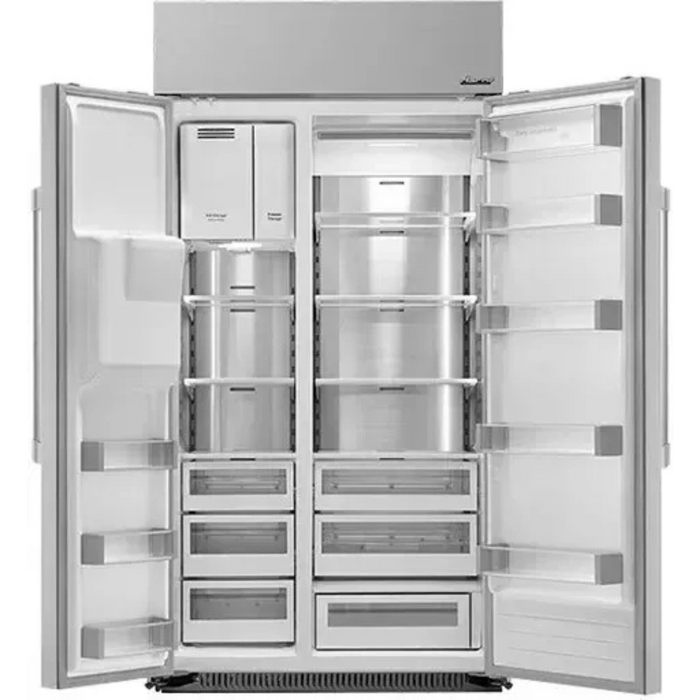 Dacor Professional DYF42SBIWR 42 Inch Counter Depth Built-In Side by Side Refrigerator with 24 Cu. Ft. Total Capacity, Precise Cooling Technology, Self Closing Hinges, Stainless Steel Interior, Ice Maker, External Ice/Water Dispenser