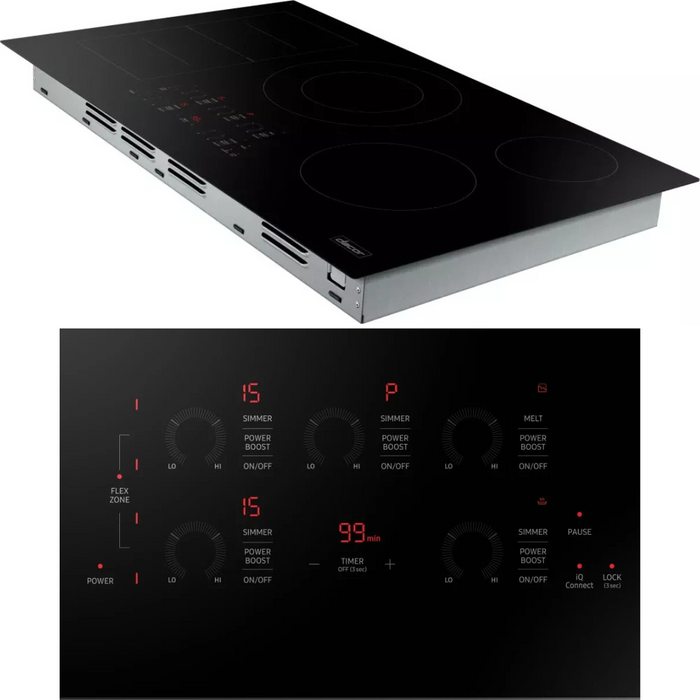 Dacor Transitional DTI36P876BB 36 Inch Induction Smart Cooktop with 5 Element Burners, Ceramic Glass Surface, Flex Zone™, Residual Heat Indicator, Auto Pan Detection, Touch Control, Kitchen Timer, Simmer/Melt, Child Safety Lock, and 13 + 2 Power Boost
