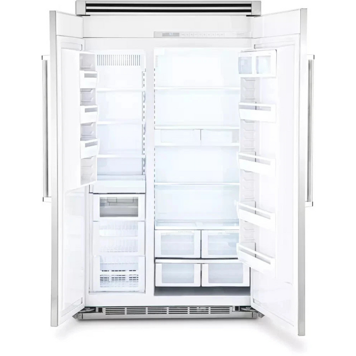 Viking 5 Series VCSB5483SS 48 Inch Counter Depth Built-In Side by Side Refrigerator with 29.05 Cu. Ft. Total Capacity, ProChill™ Temperature Management, Spillproof Plus™ Shelves, LED Lighting, Ice Maker: Stainless Steel