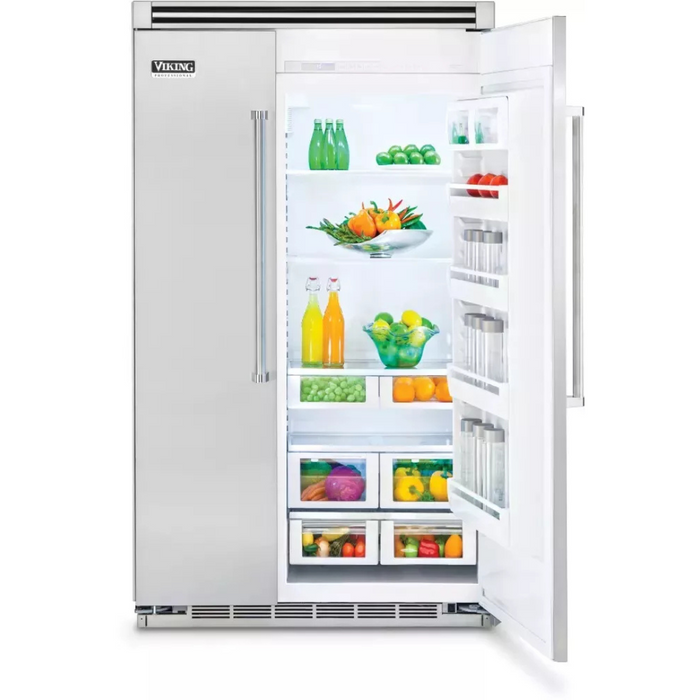Viking 5 Series VCSB5483SS 48 Inch Counter Depth Built-In Side by Side Refrigerator with 29.05 Cu. Ft. Total Capacity, ProChill™ Temperature Management, Spillproof Plus™ Shelves, LED Lighting, Ice Maker: Stainless Steel