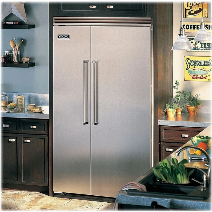 Viking 5 Series VCSB5483SS 48 Inch Counter Depth Built-In Side by Side Refrigerator with 29.05 Cu. Ft. Total Capacity, ProChill™ Temperature Management, Spillproof Plus™ Shelves, LED Lighting, Ice Maker: Stainless Steel