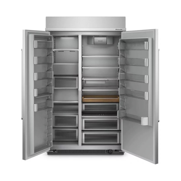KitchenAid Professional KBSN708MPS 48 Inch Built-In Side-by-Side Refrigerator with 30 cu. ft. Capacity, 4 Shelves, Under-Shelf Prep Zone, FreshChill™ Drawer, ExtendFresh™ Temp System, Auto Ice Maker, and Star-K: Stainless Steel with PrintShield™ Finish