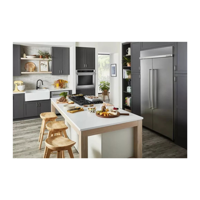 KitchenAid Professional KBSN708MPS 48 Inch Built-In Side-by-Side Refrigerator with 30 cu. ft. Capacity, 4 Shelves, Under-Shelf Prep Zone, FreshChill™ Drawer, ExtendFresh™ Temp System, Auto Ice Maker, and Star-K: Stainless Steel with PrintShield™ Finish