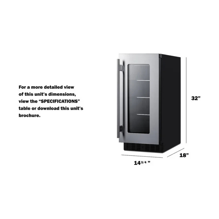 Summit ASDG1521 15 Inch Built-In Beverage Center with 1.8 cu. ft. Capacity, 3 Glass Shelves, Tempered Glass Door, LED lighting, Sabbath Mode, Digital Thermostat, ETL-S Listed, and ADA Compliant