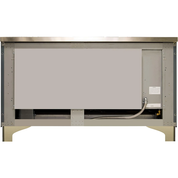 Ilve Majestic II Collection UM15FDNS3BGGLP 60 Inch Freestanding Dual Fuel Range with 9 Sealed Burners, 5.8 cu. ft. Total Capacity, Warming Drawer, Fast Pre-Heat, Griddle, Sabbath Mode and STAR-K Certified: Blue Grey, Brass Trim - LP